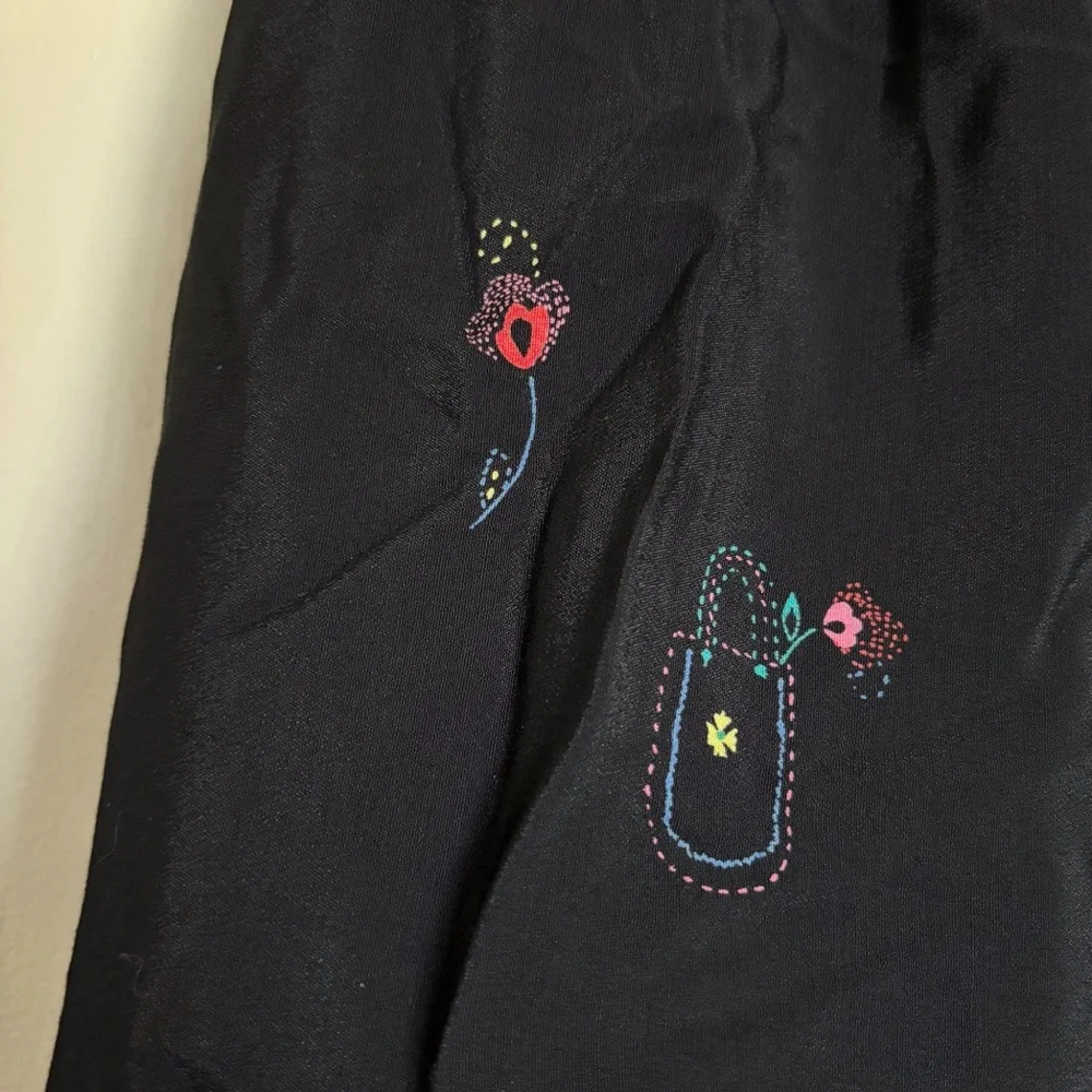 Hot Cotton by Marc Ware Spring Theme Black Wide Leg Pants Size Large Palazzo - Picture 8 of 11